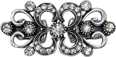 Fako Bijoux® - Vestsluiting Classic - Clip Met Haakje - Vestclip - Vestklem - Krullen Strass - Zilverkleurig