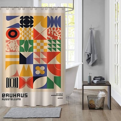 Zwart-Wit Modernisme Tentoonstelling Vintage Minimalistisch Bauhaus Waterdicht Stof Douchegordijn Badkamer Decoratie Gordijn 90x180cm