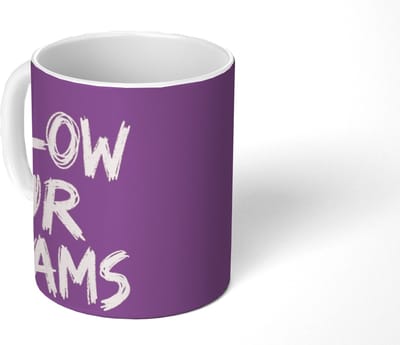 Mok - Koffiemok - Follow your dreams - Paars - Penseeltextuur - Mokken - 350 ML - Beker - Koffiemokken - Theemok - Mok met Tekst
