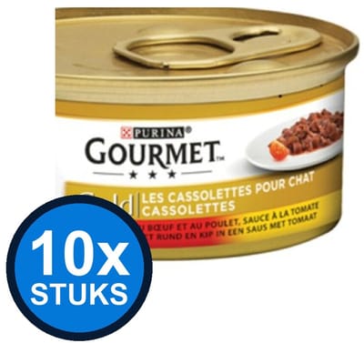 10x Gourmet - Gold Cassolettes Rund & Kip - Kattenvoer Natvoer - 85g