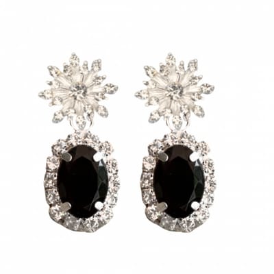 Clip oorbellen -strass -zwart- lang- geen gaatje- Charme Bijoux