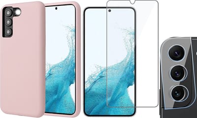Hoesje geschikt voor Samsung Galaxy S22 - Matte Back Cover Microvezel Siliconen Case Hoes Roze - Tempered Glass Screenprotector - Camera Lens Protector