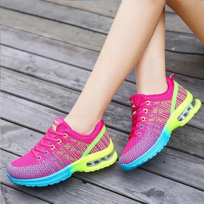 WTEMPO Mesh Hardloopschoenen Dames Lente en Herfst Vetersluiting Luchtkussen Sportschoenen Ademend Zachte Zolen Zomer Gemengde Kleur Comfortabele Casual Schoenen 41 roze