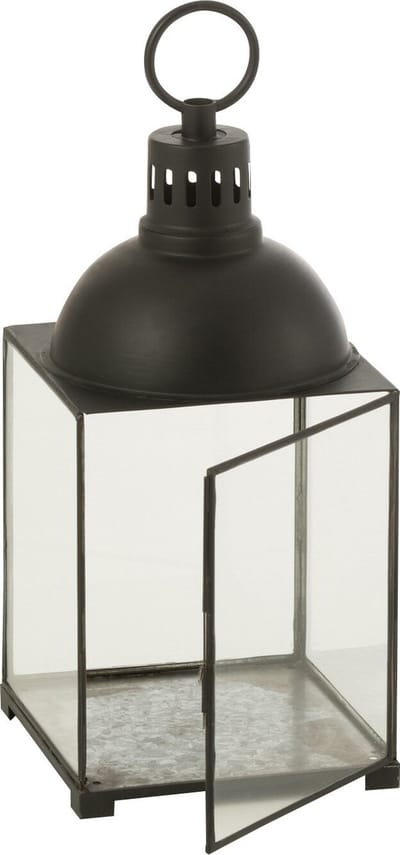 J-Line lantaarn Hagrid - glas/ijzer - zwart - small