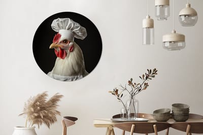 WallCircle - Wandcirkel - Muurcirkel - Kok - Rood - Kip - Aluminium - Dibond - 90x90 cm - Binnen en Buiten