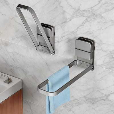 Praktische handdoekhouder zonder boren, zuignap bevestiging, opvouwbare handdoekhouder voor keuken en badkamer, ideaal voor gastendoekjes en theedoeken (1 stuk, grijs)