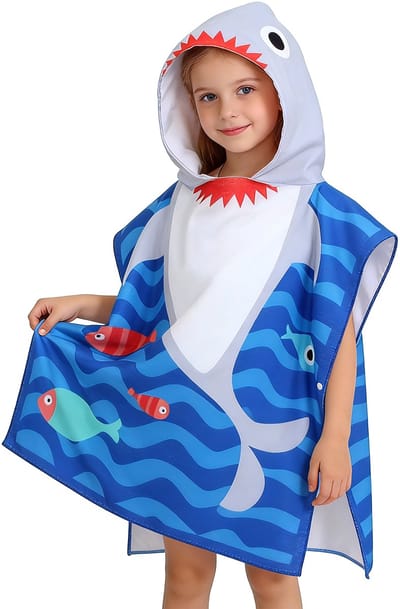 Kinderbadponcho - Microfiber kinderbadhanddoek - Poncho met capuchon - Kindercape met cartoonprint - Absorberende en sneldrogende zwemhanddoek - Kinderstrandponcho met capuchon - Geschikt om te baden, in het zwembad en om te zwemmen