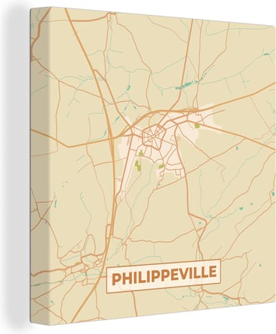 Canvas Schilderij Stadskaart - Vintage - Philippeville - Kaart - Plattegrond - 20x20 cm - Wanddecoratie