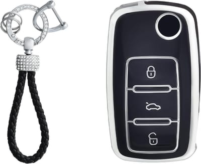 Auto Sleutel Cover, Sleutelbescherming, Sleutelhanger en Sleutelhoes Compatibel met VW Volkswagen Polo Golf Multivan T5 Caddy Jetta Bora Superb Passat Skoda