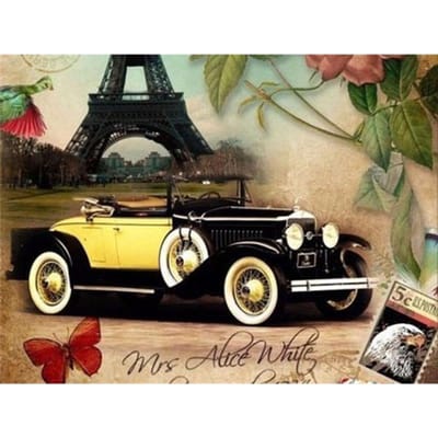 Peinture diamant 5D à faire soi-même, voitures classiques, mosaïque carrée complète, image en strass, décoration de la maison 20X30CM beige