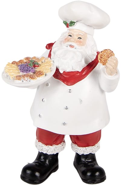 Clayre & Eef Kerstdecoratie Beeld Kerstman 11x8x18 cm Wit Kunststof