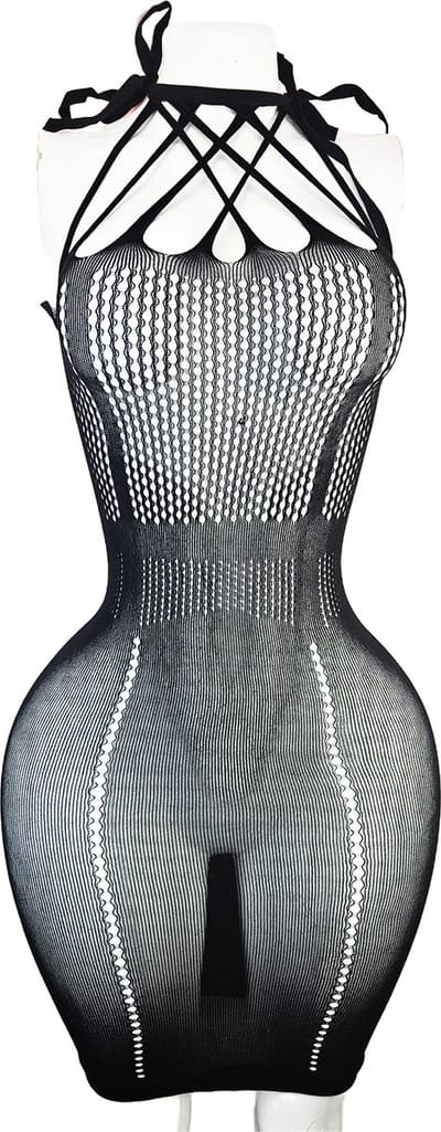 BamBella® - Jurk - Onesize - Erotische sexy nacht jurkje Zwart doorzichtig kant - Super Stretch