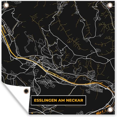Tuin poster Esslingen Am Neckar - Goud - Stadskaart - Plattegrond - Kaart - Duitsland - 200x200 cm - Tuindoek