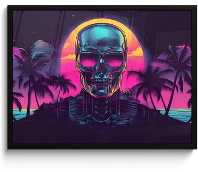 Poster in lijst - Fotolijst 70x50 cm - Posters - Palmbomen - Hoofd - Metallic - Zonsondergang - Posterlijst zwart - Decoratie - Wanddecoratie woonkamer - Muurdecoratie slaapkamer