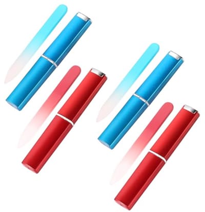 Set van 4 mini glazen nagelvijlen met etui voor professioneel gebruik