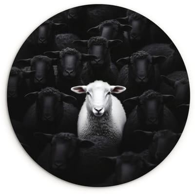 WallCircle® Wandcirkel 120x120 cm - Muurcirkel Schapen - Wit - Duisternis - Muurdecoratie woonkamer - Wanddecoratie slaapkamer - Kamer decoratie accessoires - Ronde schilderijen XXL