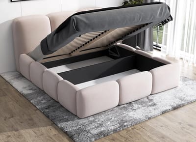 Gestoffeerd tweepersoonsbed 160x200 cm met LED-verlichting, zweefbed, hoofdeinde met opbergruimte en laadstation (2 AC-stopcontacten, 2 USB-poorten), modern design – Pauwhome