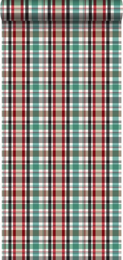 ESTAhome behang ruiten rood, groen en bruin - 53 cm x 10.05 m - 138817
