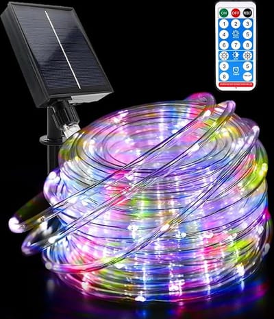 Lichtslingers op zonne - energie voor buiten - 21,9 m - 8 modi - 200 leds - op zonne - energie - buisverlichting - waterdichte touwverlichting met afstandsbediening voor tuin - bruiloft - kerstfeest - vakantie decoraties