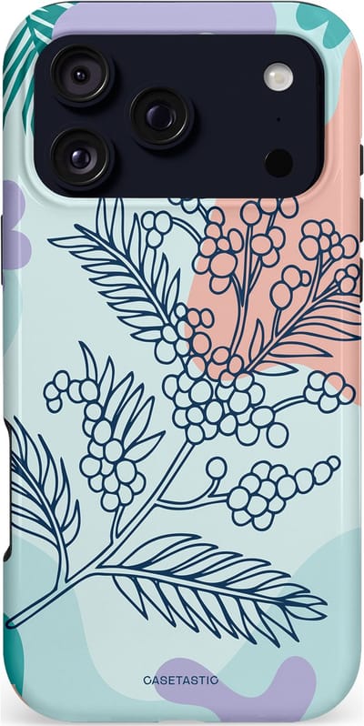 Casetastic hoesje geschikt voor Apple iPhone 17 Pro Max - MagSafe - Dubbellaagse bescherming - Aquarel Bladeren - Fashion Case - Lichtgrijs Turquoise Perzik Lila