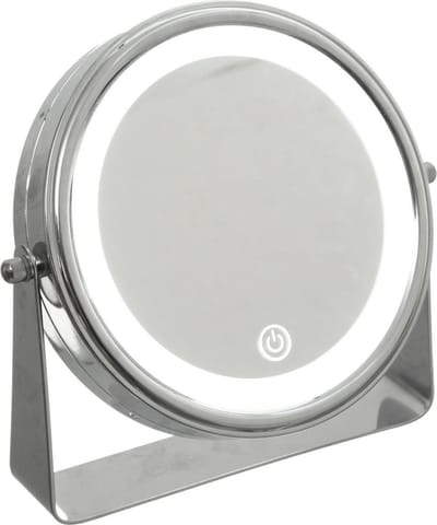 5Five Make-up spiegel / scheerspiegel - met LED verlichting rand - op standaard - D20 cm - 5x vergroting