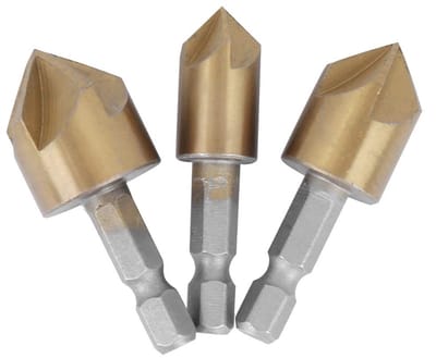 Dailygoods- Afschuining Boorgereedschap 3 Stuks - Houtbewerking - Speed Staal - Hex Stang 5-Fluit 90° - Hout Plug Cutter - Voor Hout Quick Change Bit 12mm-19mm - Houtplug Cutter