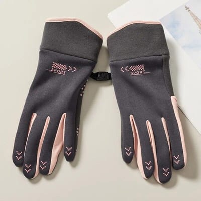 Dames Winter Warm Houden Touchscreen Fleece Handschoenen Mode Buitensporthandschoenen Waterdichte Antislip Rijhandschoenen roze/grijs