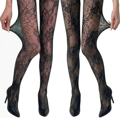 2 Paar Zwarte Netpanty en Tüll Sokken met Bloemenpatroon voor Sexy Party en Gothic Stijl