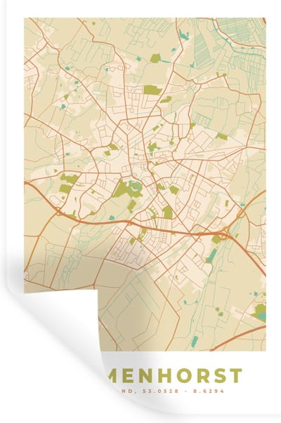 Muurstickers - Sticker Folie - Plattegrond - Delmenhorst - Kaart - Stadskaart - Vintage - 20x30 cm - Plakfolie - Muurstickers Kinderkamer - Zelfklevend Behang - Zelfklevend behangpapier - Stickerfolie
