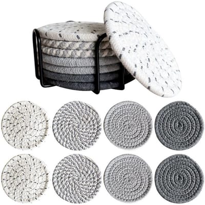 8-delige Set Absorberende Onderzetters voor Dranken, Minimalistische Katoenen Geweven Onderzetters Koffietafel Decor Boho Schattige Bekeronderzetters