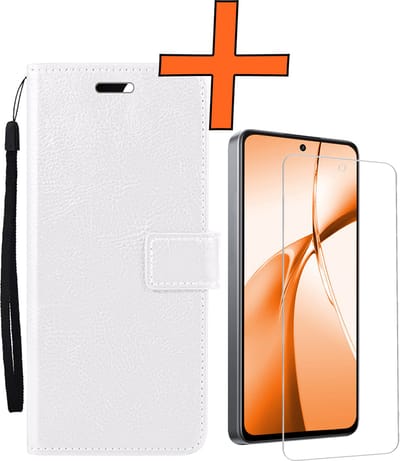 Hoes - Met Screenprotector - Geschikt voor OnePlus Nord CE4 - Luxe Pasjeshouder - Bookcase Portemonee - Flip Case - Kunstleer Book Case - Flipcase - Book Cover - Walletcase - PortemonneeHoes - Wit