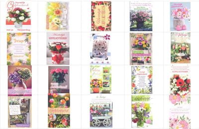 20 Luxe Wenskaarten - Felicitatie Bloemen - 12x17cm - Gevouwen verjaardagskaarten met enveloppen - Assorti 40
