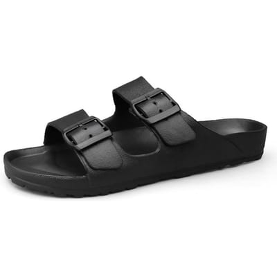 Zomer Verstelbare Zachte Slippers voor Mannen EVA Platte Wolk Slides Lichtgewicht Antislip Effen Kleur Strand Man Sandalen Grote Maten 48 black