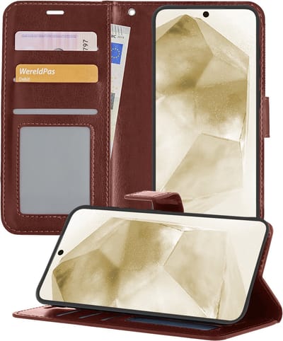 Hoesje - Met Pasjeshouder - Geschikt voor Samsung Galaxy A55 - Luxe Bookcase Portemonee - Flip Case - Kunstleer Book Case - Flipcase - Book Cover - Walletcase - Portemonneehoes - Telefoonhoesjes - Bruin