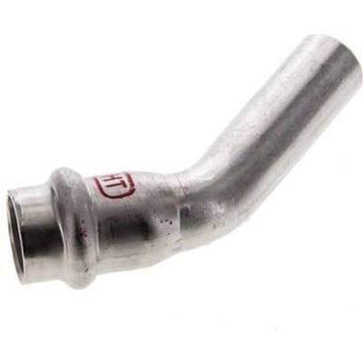 45 graden L-Perskoppeling - 15mm Persmof & 15mm Buiseinde - RVS