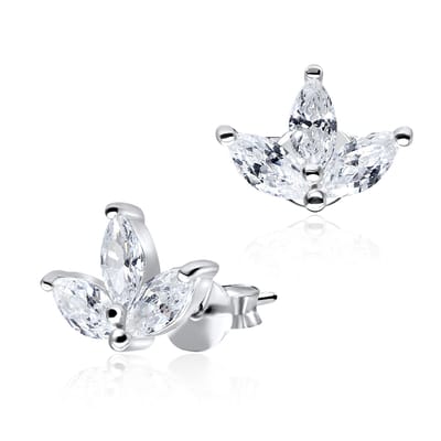 Joy|S - Zilveren oorbellen - marquise zirkonia - kroon / bloem vormgeving - 9.6 x 7.3 mm