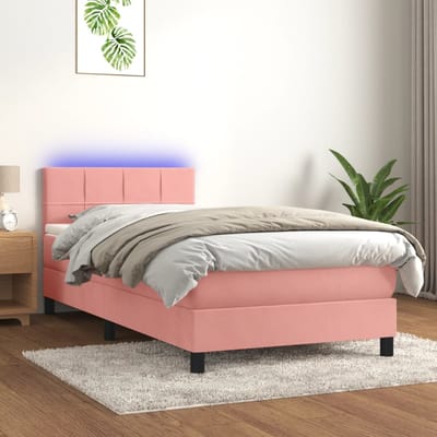 vidaXL - Boxspring - met - matras - en - LED - fluweel - roze - 90x200 - cm