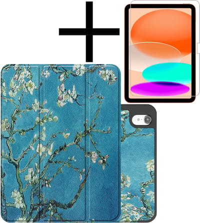 Hoes - Geschikt voor Apple iPad A16/A18 (2022/2025/2026) - 10.9 & 11 inch (10e, 11e & 12e generatie) - Met Screenprotector - Trifold Bookcase - Hard Cover Case - Met Uitsparing Geschikt voor Apple Pencil - Hardcover Book - Tablet Hoesje - Bloesem