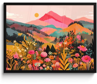 Poster in lijst - Fotolijst 70x50 cm - Posters - Zonsondergang - Bergvallei - Contrast - Posterlijst zwart - Decoratie - Wanddecoratie woonkamer - Muurdecoratie slaapkamer