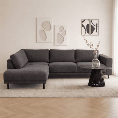 Dimehouse Moderne 3-zits hoekbank met Lounger Antraciet Stof Aniko links 240x197x78 cm - Stof - Modern - 240 x 197 x 93 cm