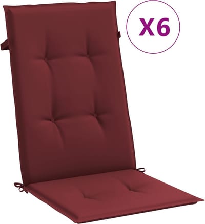 vidaXL - Stoelkussens - 6 - st - hoge - rug - 120x50x4 - cm - stof - gemêleerd - wijnrood