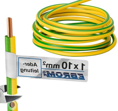 Aardingskabel H07V-U - Enkele ader kabel - Vaste elektrische installatie - Massieve kopergeleider - 10 mm² - Groen geel