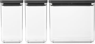 Brabantia Tasty+ Voorraadbussen - Stapelbaar - 1,6 + 1,6 + 3,5 l - Dark Grey
