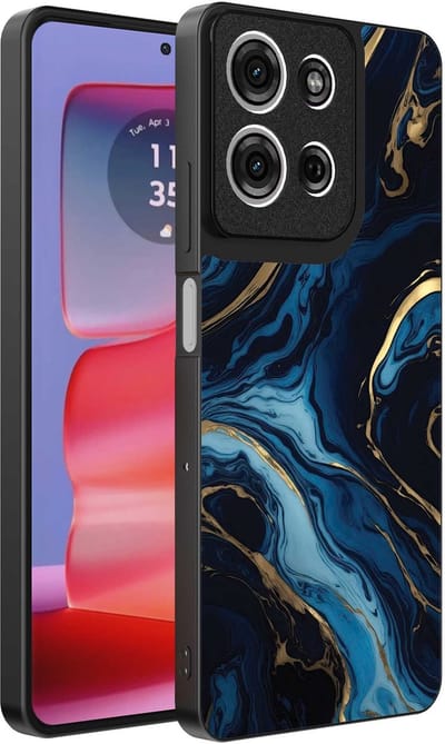 Geschikt voor Motorola Edge 50 Pro Telefoonhoesje met marmer opdruk - TPU backcover case gold blue marble design - Goud Blauw - Smartphonica geschikt voor Motorola Edge 50 Pro