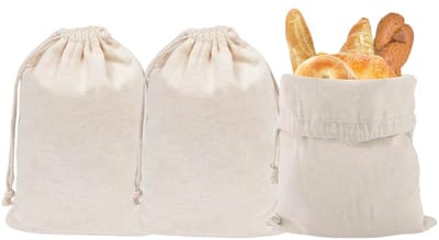 Dailygoods- Broodzak Herbruikbaar - Linnen - 3 Stuks - Ademend - Trekkoord - 30 x 40 cm - Milieuvriendelijk - Opbergzak