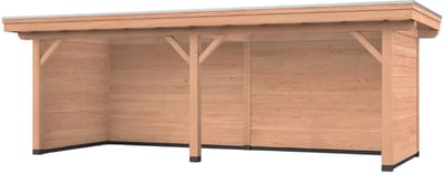 Douglas overkapping, 750 x 300, met achterwand en twee zijwanden, Westwood Vrijbuiter Basic