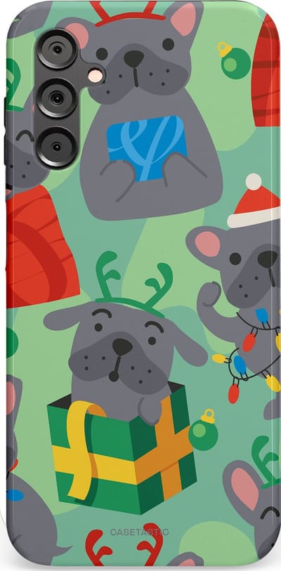 Casetastic hoesje geschikt voor Samsung Galaxy A14 (2023) 5G / Samsung Galaxy A14 (2023) 4G - Dubbellaagse bescherming - Hondje als Kerstcadeau - Fashion Case - Mintgroen Grijs Rood
