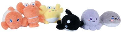 PIA Soft Toys-Set van 6 Pluche Zeedieren Knuffels 6 ass. (orka, vis, krab, kreeft, octopus, zeehond) 6-8 cm