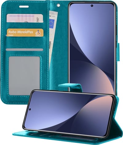 Hoesje - Geschikt voor Xiaomi 12 - Luxe Bookcase - Walletcase Hoes - Portemonnee - Cover - Telefoonhoes - Turquoise