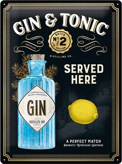 Gin & Tonic Special Edition.  Metalen wandbord in reliëf 30 x 40 cm